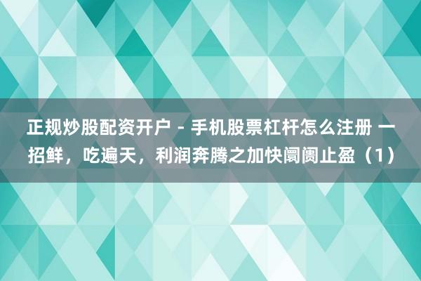 正规炒股配资开户 - 手机股票杠杆怎么注册 一招鲜，吃遍天，利润奔腾之加快阛阓止盈（1）